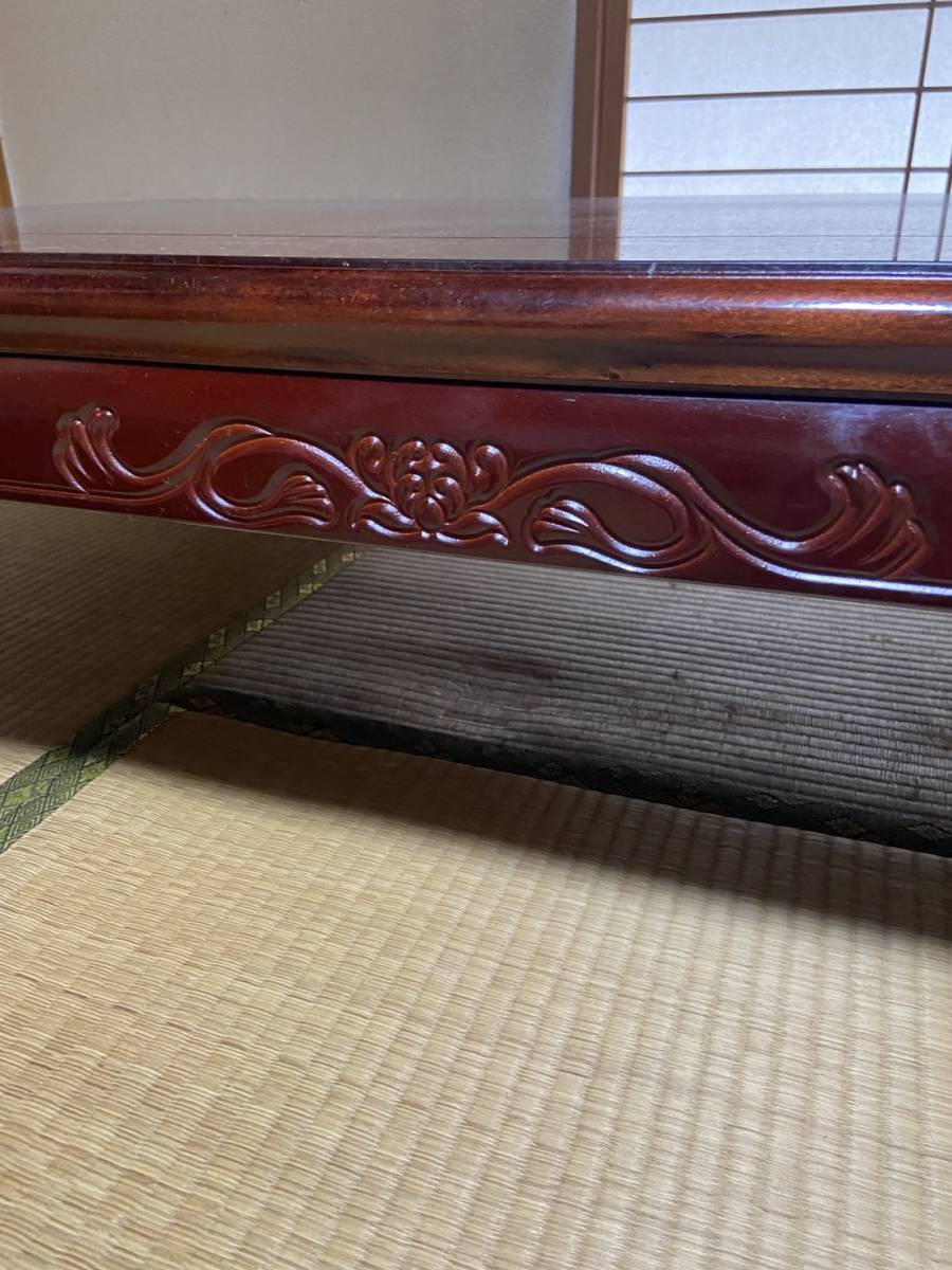 国産メーカーNICHIBI日美 天然木 重厚 彫刻入 和室テーブル 座卓 ちゃぶ台座敷机 足折り畳み可 和風モダン 150㎝幅　ローテーブル 高級家具 国産メーカーNICHIBI日美 天然木 重厚 彫刻入 和室テーブル