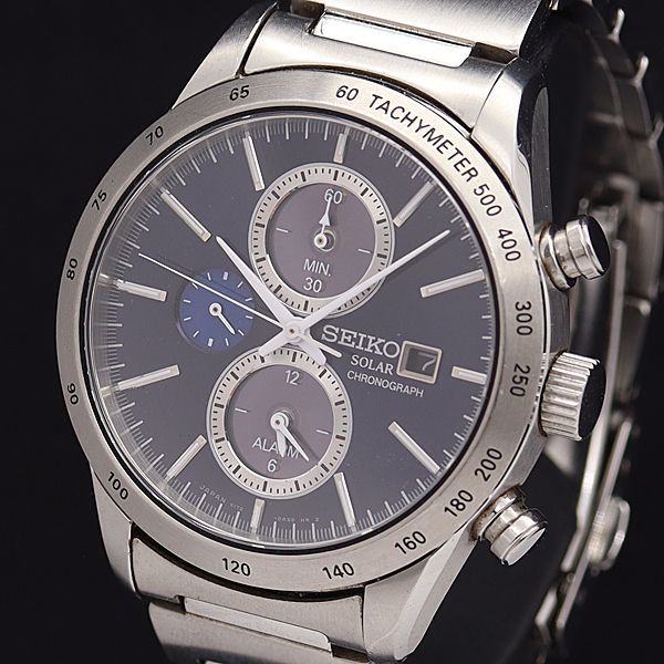 1円 セイコー ソーラー V172-0AP0 クロノグラフ アラーム 黒文字盤 デイト メンズ腕時計 NBY 3345000NKG