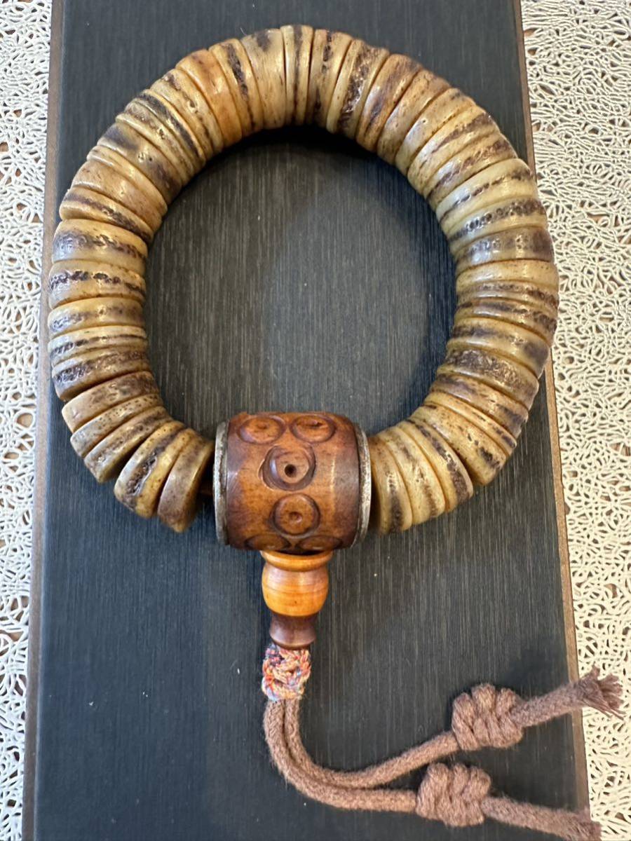 V-150 文玩　チベット 牛ヤク霊骨　稀少ブレスレット 数珠　念珠　魔除け