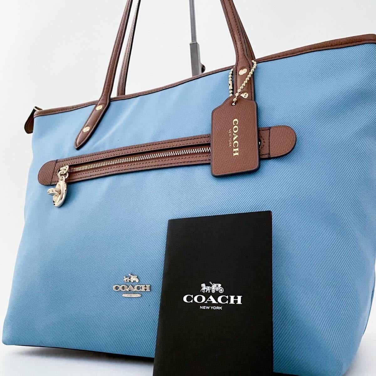 良品 coach コーチ トートバッグ デニム ロゴ A4 大容量 レディース 1 
