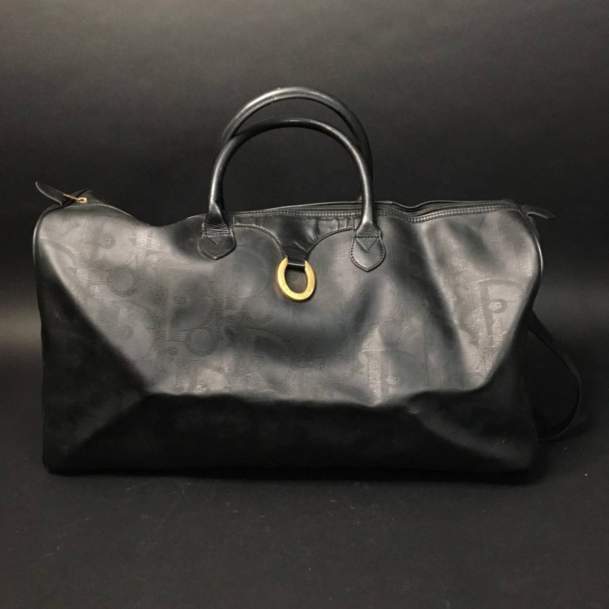 FG0720-19-3 クリスチャンディオール Christian Dior ボストンバッグ トロッター柄 レザー 黒 ブラック 28cm×54cm×26cm 140サイズ