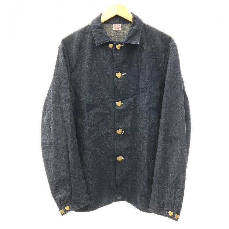 ダブルワークス（WAREHOUSE）カバーオール チェンジボタン ユーズド加工 中古】WAREHOUSE ハートボタン カバーオール 38 インディゴ ウエア