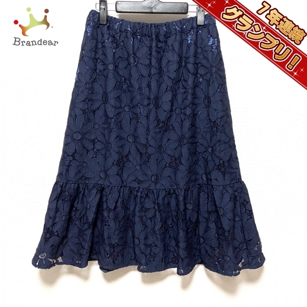 スーパービューティー SUPERBEAUTY ロングスカート サイズ42 L - ダークネイビー レディース 花柄/ウエストゴム 美品 ボトムス
