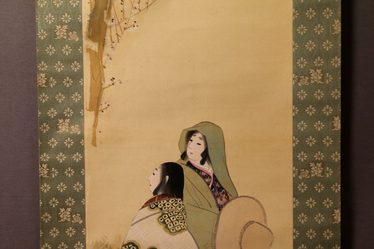 大迫力　岡本秀香　霊松ノ図　松の絵　水墨画 掛軸　日本画　大正番付作家 佳香】大江良起 美人画 肉筆 日本画 絹本 掛軸 木箱 本物保証