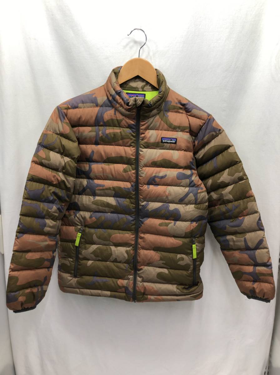 patagonia キッズ ダウンジャケット カモフラ柄 L 12 サイズ 150cm程 カーキ系 迷彩柄 23101201