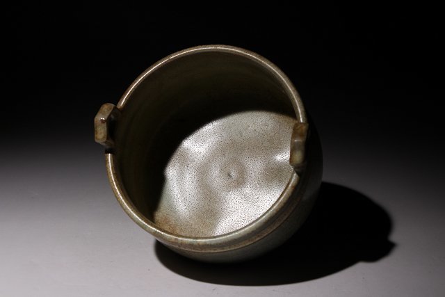 博物館展示品 来歴有 1357 宋時代 汝窯三足香炉 幅約13cm （検）青磁