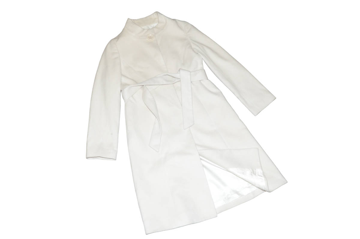 LATIR スタンドカラーコート 白系 サイズ3 M-L位 カシミヤ アンゴラ ベルト付 比翼 日本製 ロングコート#99805