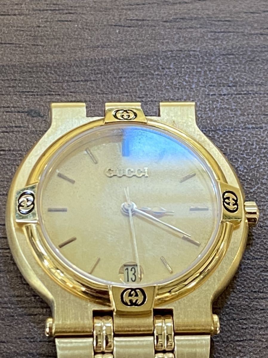○【10/13電池交換済】GUCCI 9200M クォーツ ゴールド文字盤 GP 