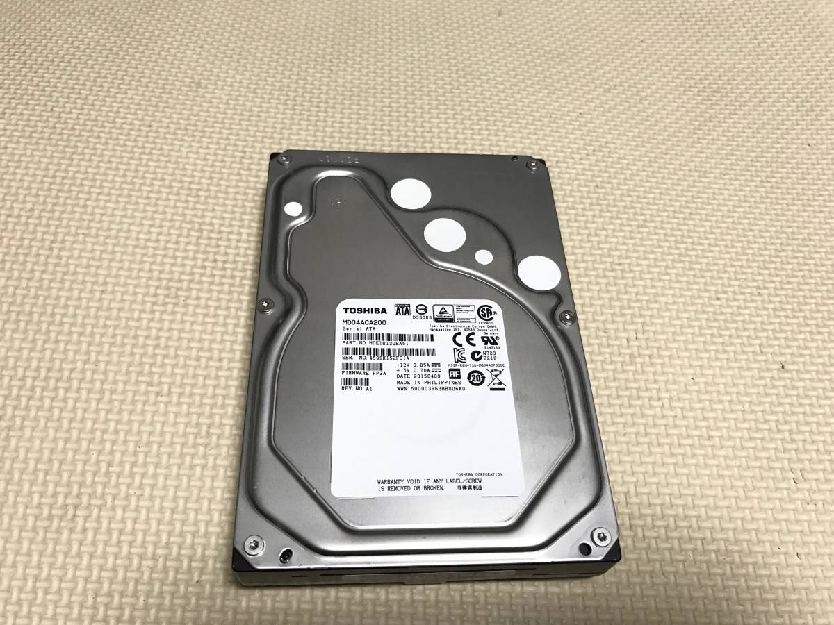 M0838 TOSHIBA MD04ACA200 2TB 3.5インチHDD SATA 使用 6505時間 全国送料無料