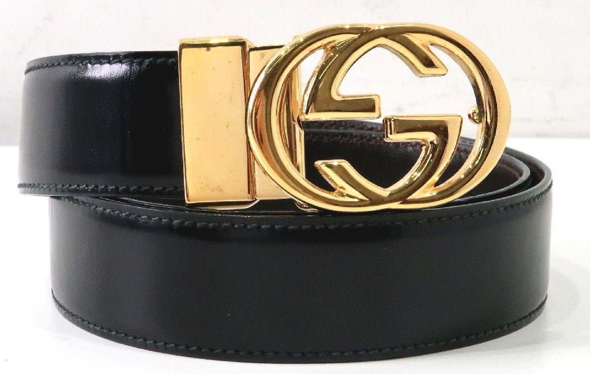 GUCCI グッチ メンズ レザーベルト ゴールドバックル ブラウン