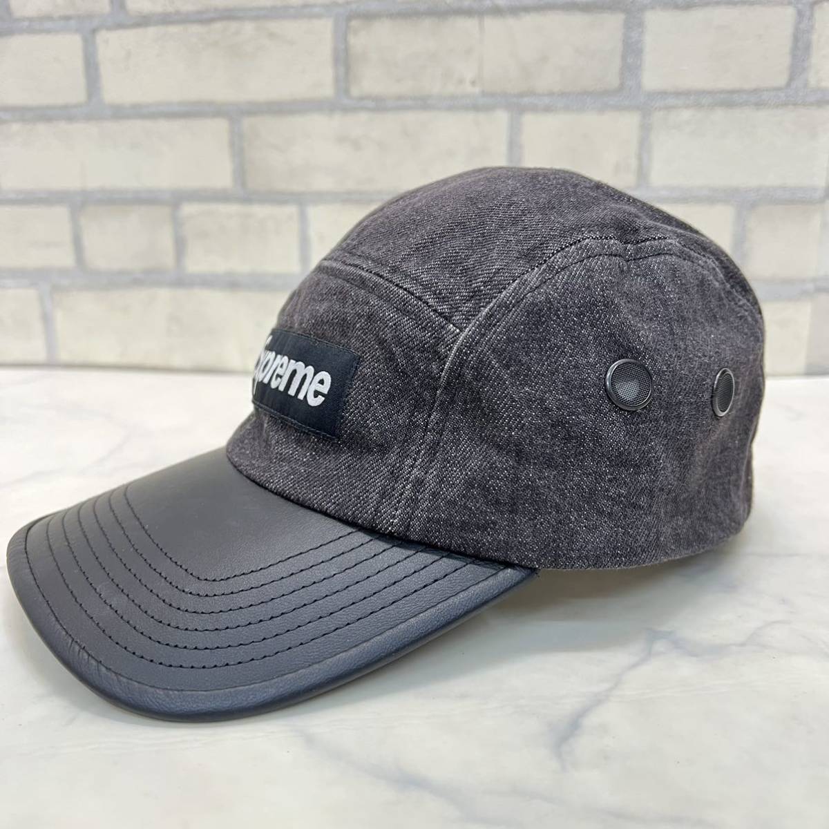 美品 Supreme 2-Tone Denim Camp Cap ブラックデニム キャップ 帽子 綿 