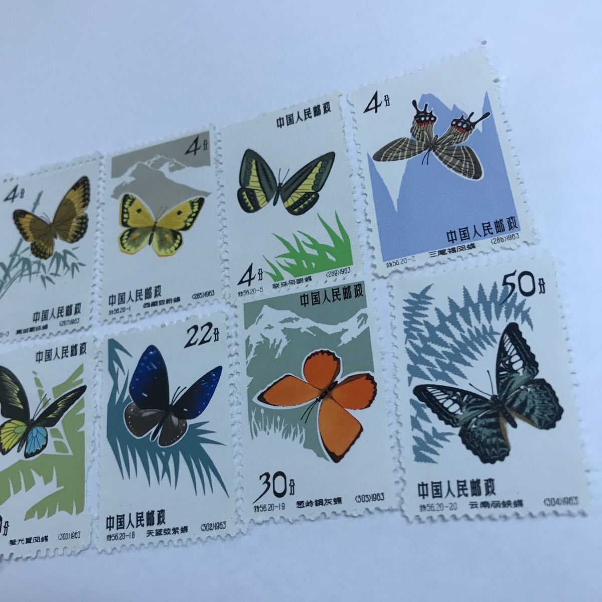 長期保管品】未使用 中国切手 1963年 特56 蝶シリーズ 10種 トラフタテハ