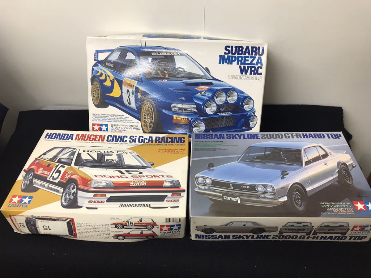 ●タミヤ カープラモデル3個セット『スバル インプレッサWRC、ホンダ 無限シビック、日産スカイライン2000GT-R』