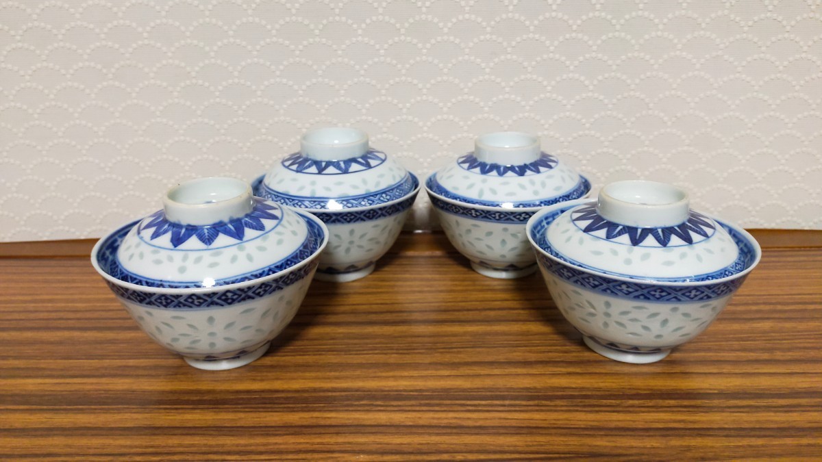  古物 中国美術品 染付青花磁器 蓋付きお茶碗４客 清朝銘あり(染付)｜売買されたオークション情報、yahooの商品情報をアーカイブ公開 - オークファン 陶磁一般