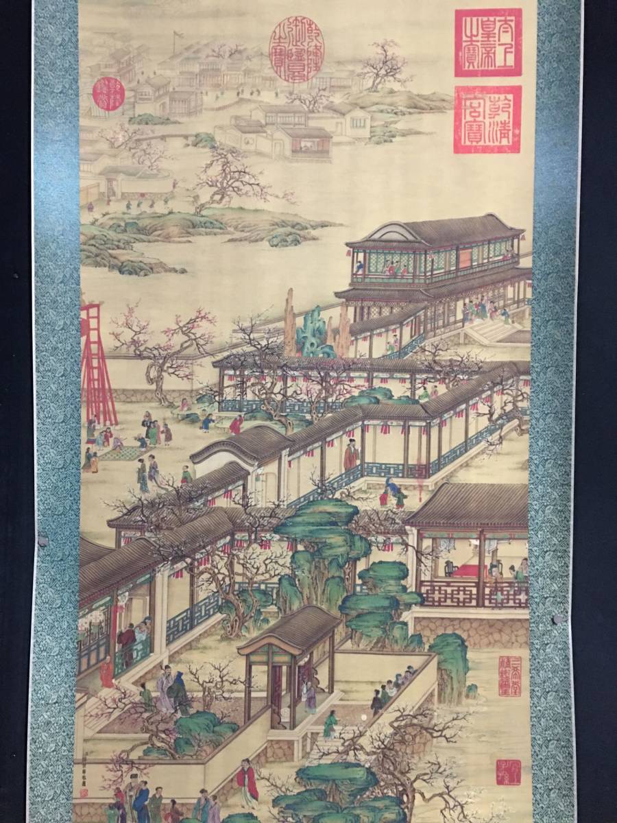 中国書画・中國書畫名家郎世寧畫作【亭台樓閣圖】・宣紙・山水画 中国