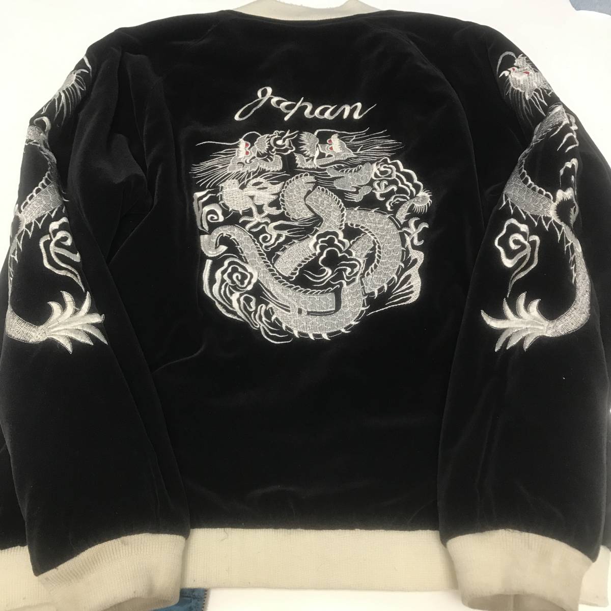 古着 OPEN DICH スカジャン リバーシブル Mサイズ 龍 虎 黒 ブルー 青