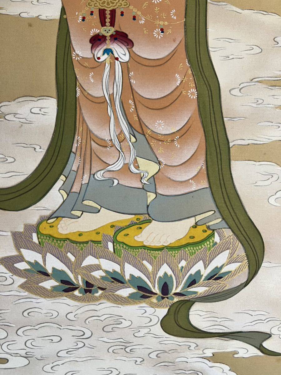 真作] [絵画] 戸田彰徳「聖観音」絹本 肉筆 共箱 二重箱 タトウ 金泥