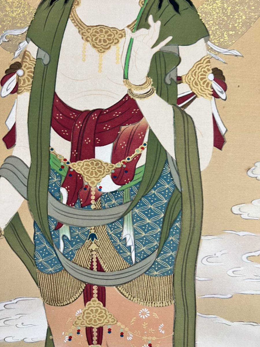 真作] [絵画] 戸田彰徳「聖観音」絹本 肉筆 共箱 二重箱 タトウ 金泥