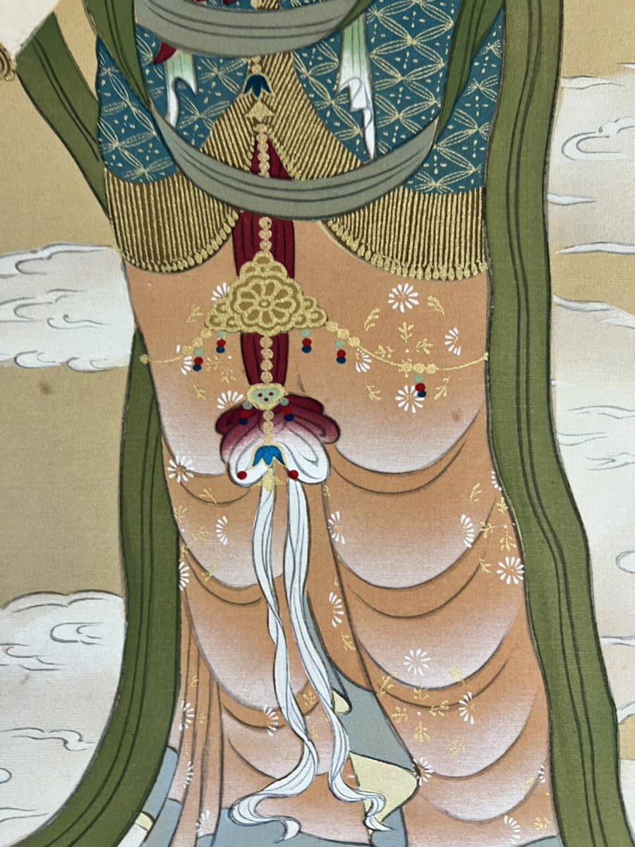 真作] [絵画] 戸田彰徳「聖観音」絹本 肉筆 共箱 二重箱 タトウ 金泥