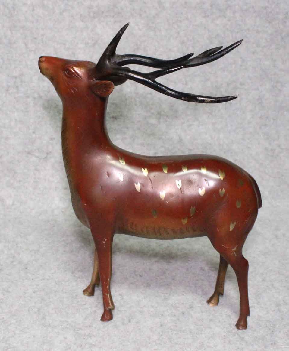 金属工芸 置物 鹿 銅製 26cm ブロンズ像 bronze deer シカ 銅像の入札 