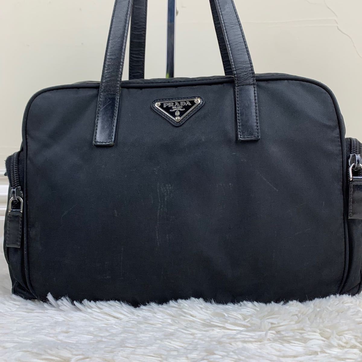 大人気】PRADA プラダ ミニ ボストンバッグ 肩掛け ポコノ 三角ロゴ 大人気】PRADA プラダ ミニ ボストンバッグ 肩掛け ポコノ 三角ロゴ