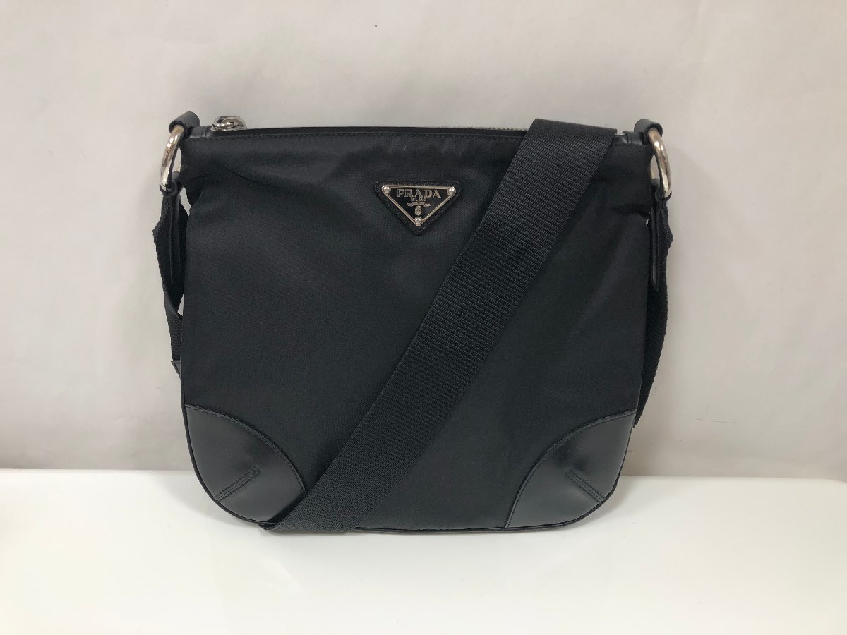 ☆PRADA プラダ ショルダーバッグ クロスボディ ナイロン×レザー 三角 