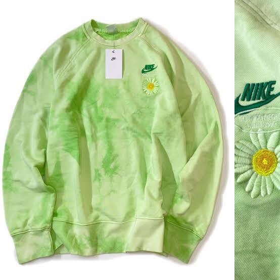 NIKEナイキ　花柄　フレンチテリー　クルースウェット　タイダイ　DM5011-332 グリーン　XL