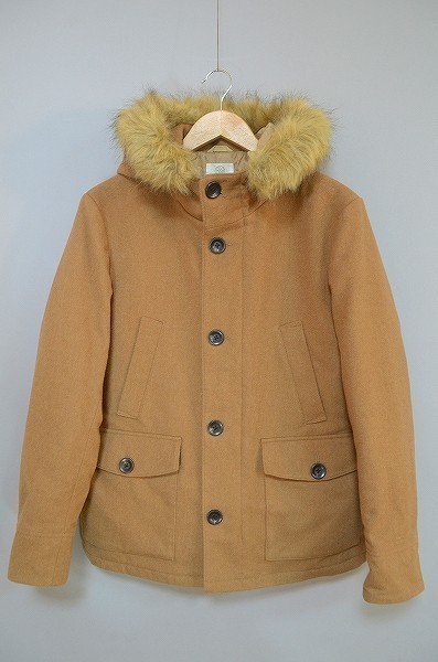 A1435/美品 秋冬 厚手 UNITED ARROWS ユナイテッドアローズ BEAUTY&YOUTH ウール ジップアップ フード ファー ハーフ コート M 茶/メンズ