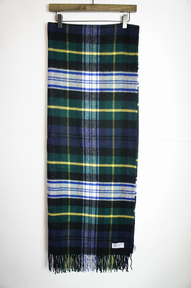 美品 正規Johnstons of Elgin ジョンストンズ オブ エルガン カシミヤ ニット ストール マフラー チェック柄 本物 緑系1029N