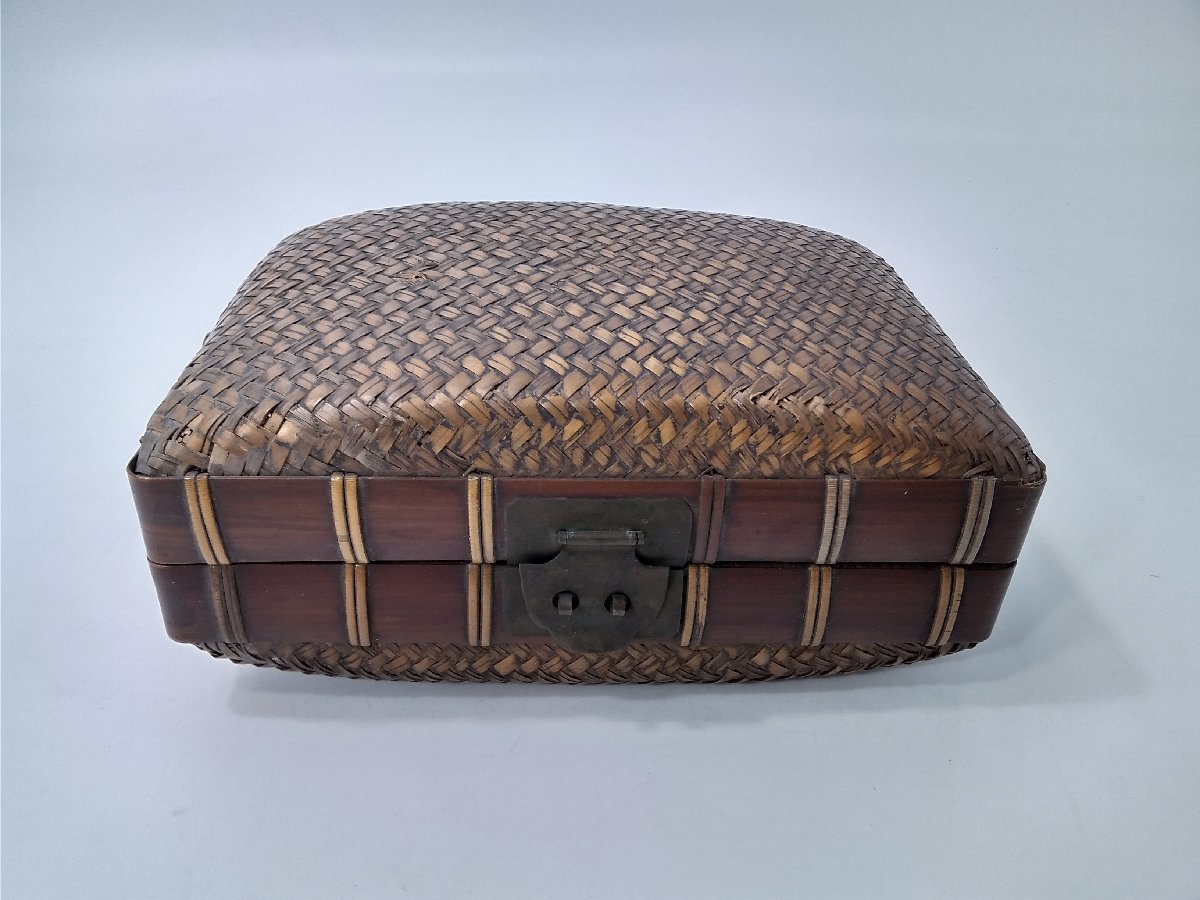 OS OS 網代編銅錫弁当箱 旅道具 時代 古籐/古竹 23102907