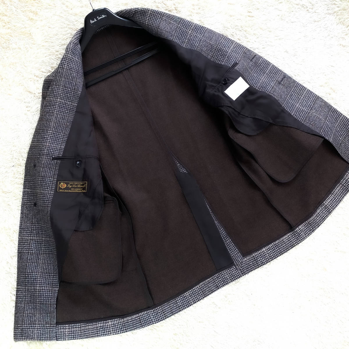 極美品LoroPiana×EDIFICEチェスターコートグレンチェック柄千鳥格子柄M 