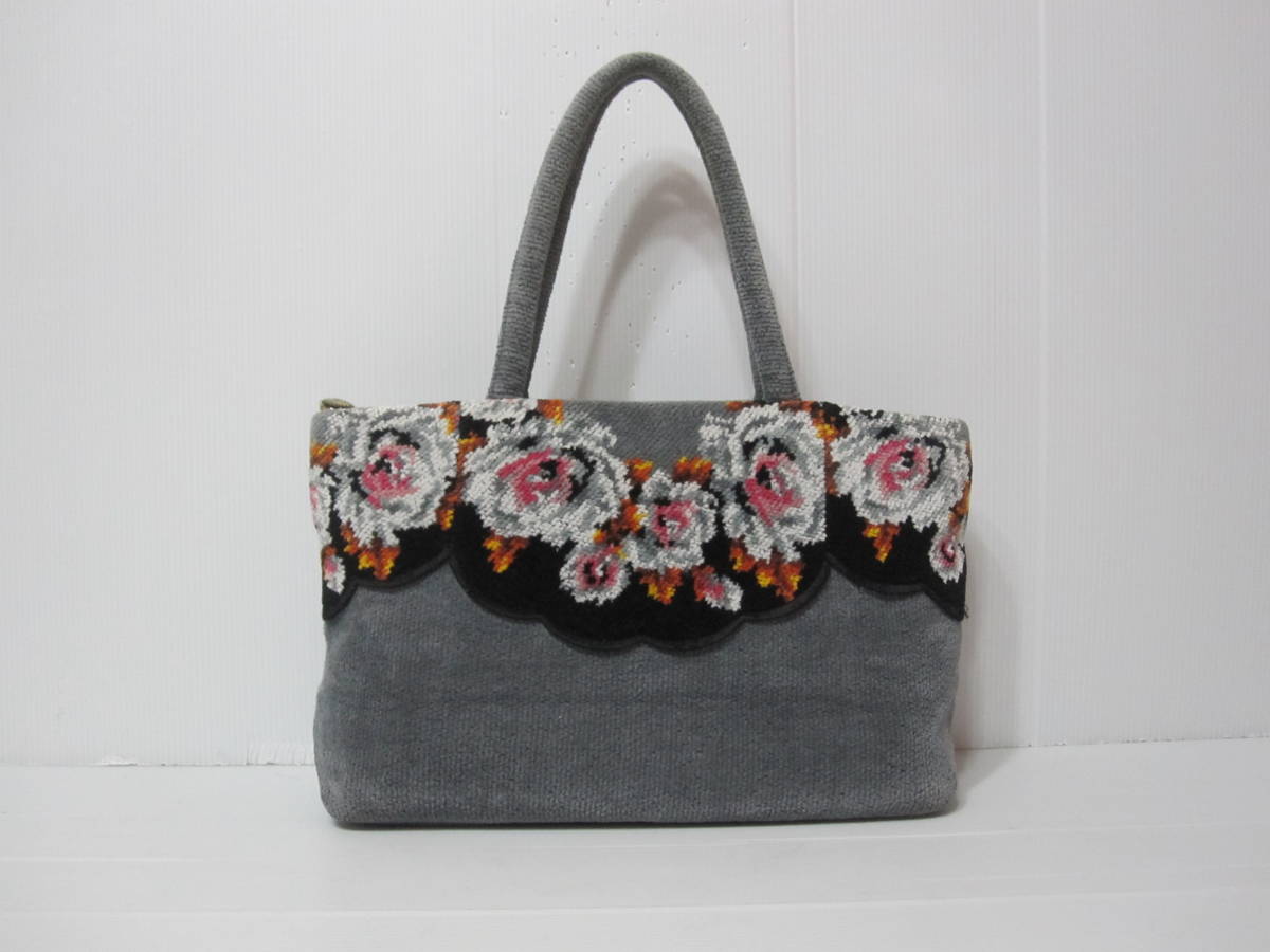 FEILER＊フェイラー トートバッグ ハンドバッグ グレー フラワー 