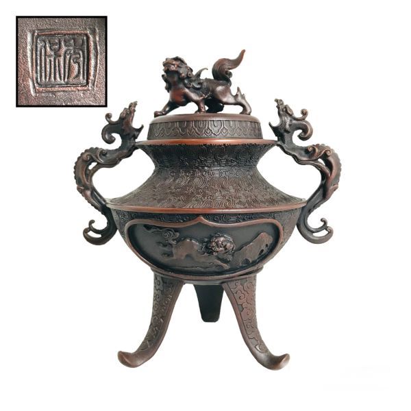 香炉 高岡銅器 龍耳 -香炉 米田秀保の中古品・新品 -米田(金属工芸)の