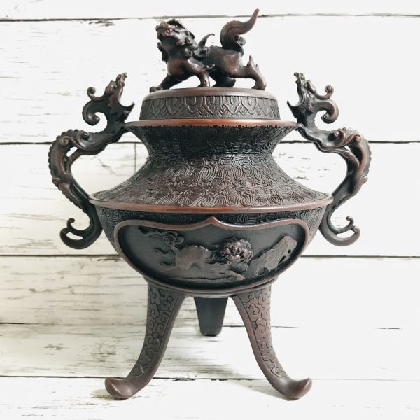香炉 高岡銅器 龍耳 -香炉 米田秀保の中古品・新品 -米田(金属工芸)の