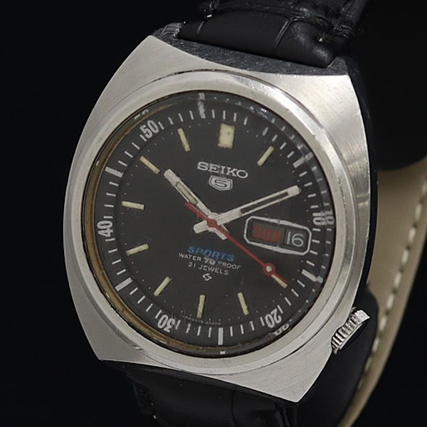 1円 セイコー 5スポーツ 6119-6020 AT/ 自動巻き デイデイト 黒文字盤