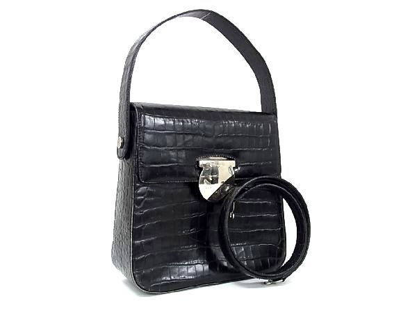 【SALE，限定SALE】 1円 Salvatore Ferragamo フェラガモ ガンチーニ クロコダイル型押しレザー 2WAY ハンドバッグ ショルダーブラック系 AR9818(かばん、バッグ)｜売買されたオークション情報、yahooの商品情報をアーカ かばん、バッグ