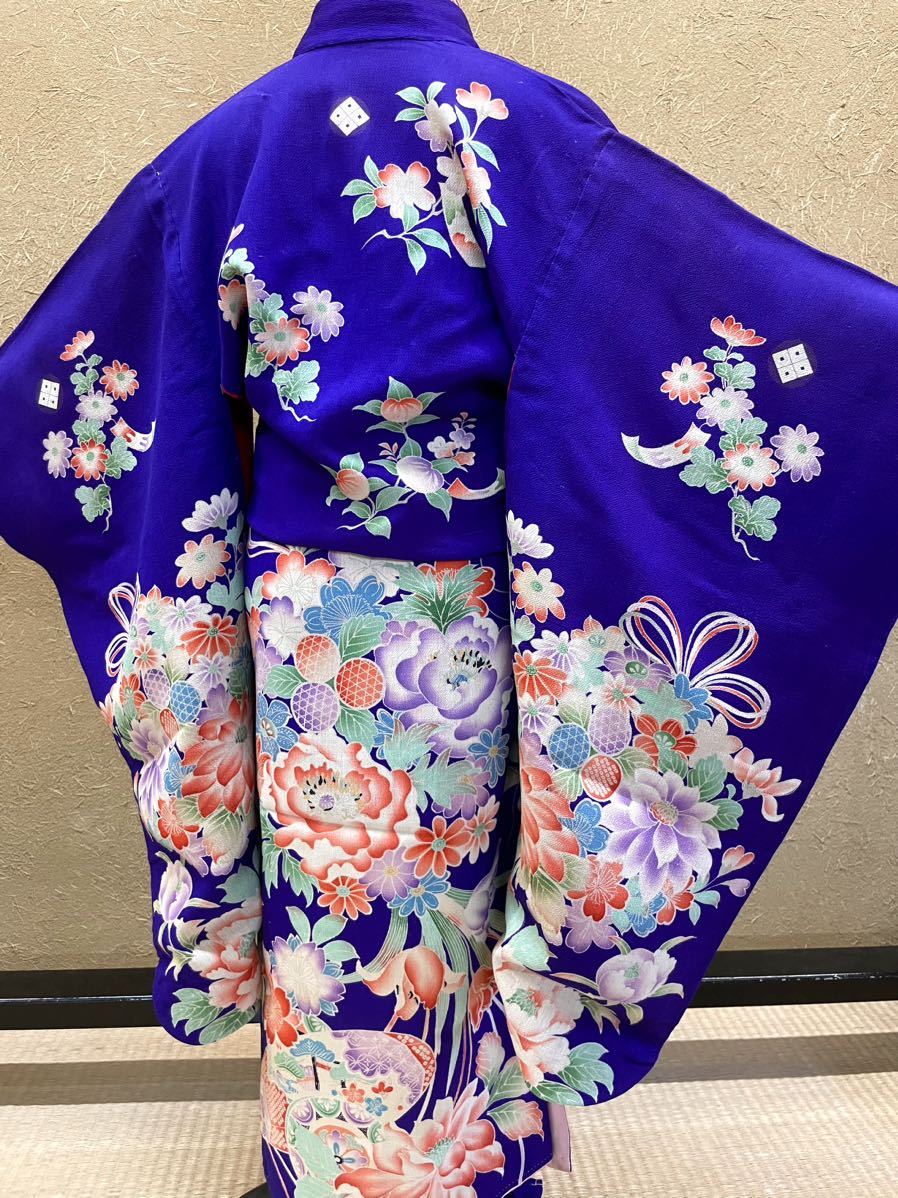 縮緬 大正時代 子ども着物 正絹 アンティーク 楽布特選〕P29398 大正
