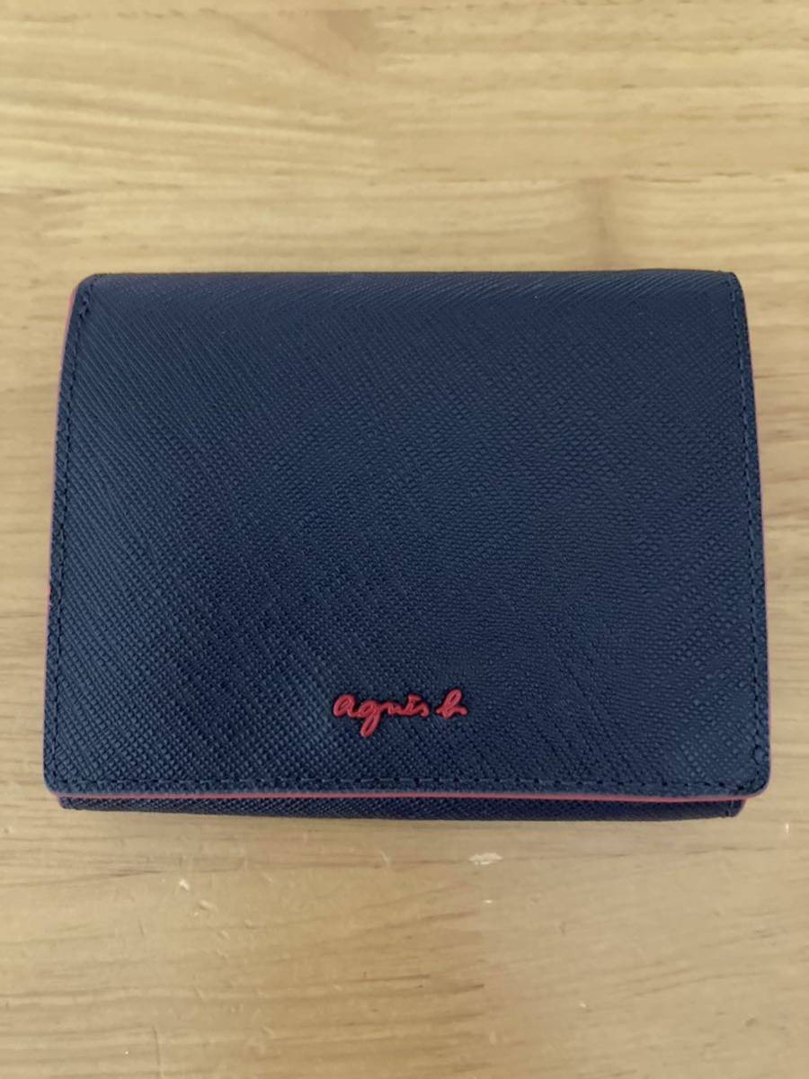 折り財布　ウォレット　アニエスベー　ボヤージュ　agnes b voyage 財布　レザー　牛革　ネイビー　二つ折り　かわいい
