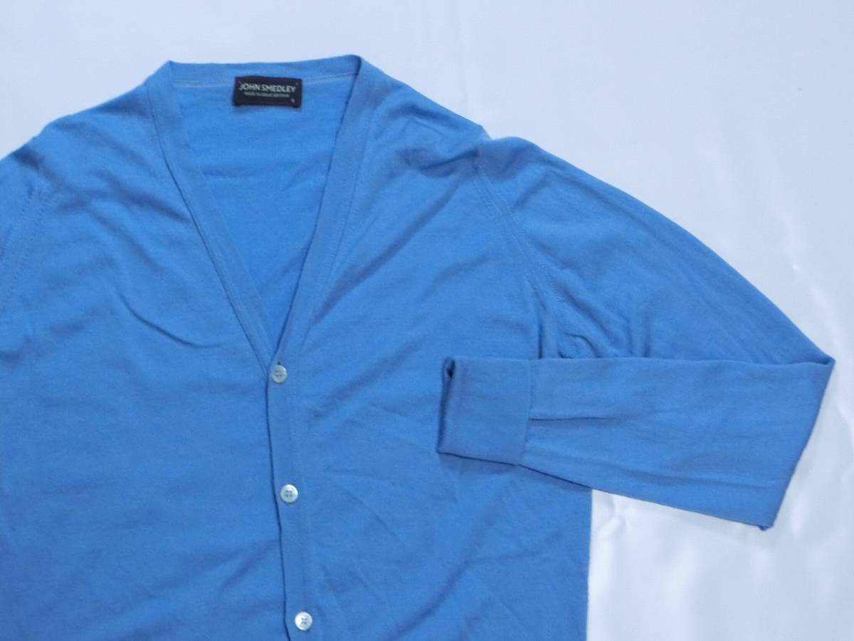 ★JOHN SMEDLEY ジョンスメドレー　サックスブルーの長袖カーディガン S★MADE IN GREAT BRITAIN イギリス製