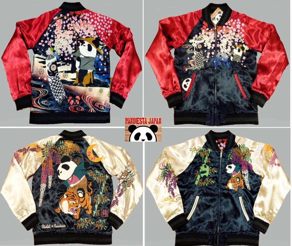 新品(M)定価32，780円【リバーシブル スカジャン(竹虎と太公望)パンディエスタ 豪華刺繍】561863 アウター 和柄 男女 パンダ アメカジ414