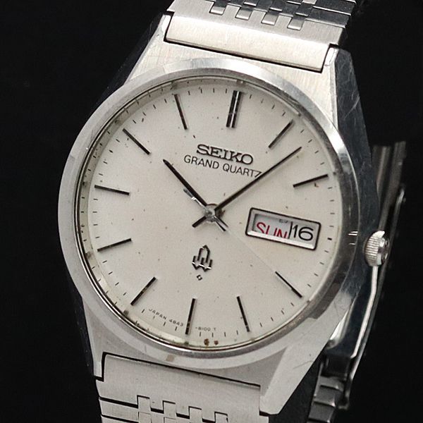 1円 セイコー QZ 4843-8110 グランドクォーツ デイデイト シルバー文字盤 メンズ腕時計 GMY 9207000YSD