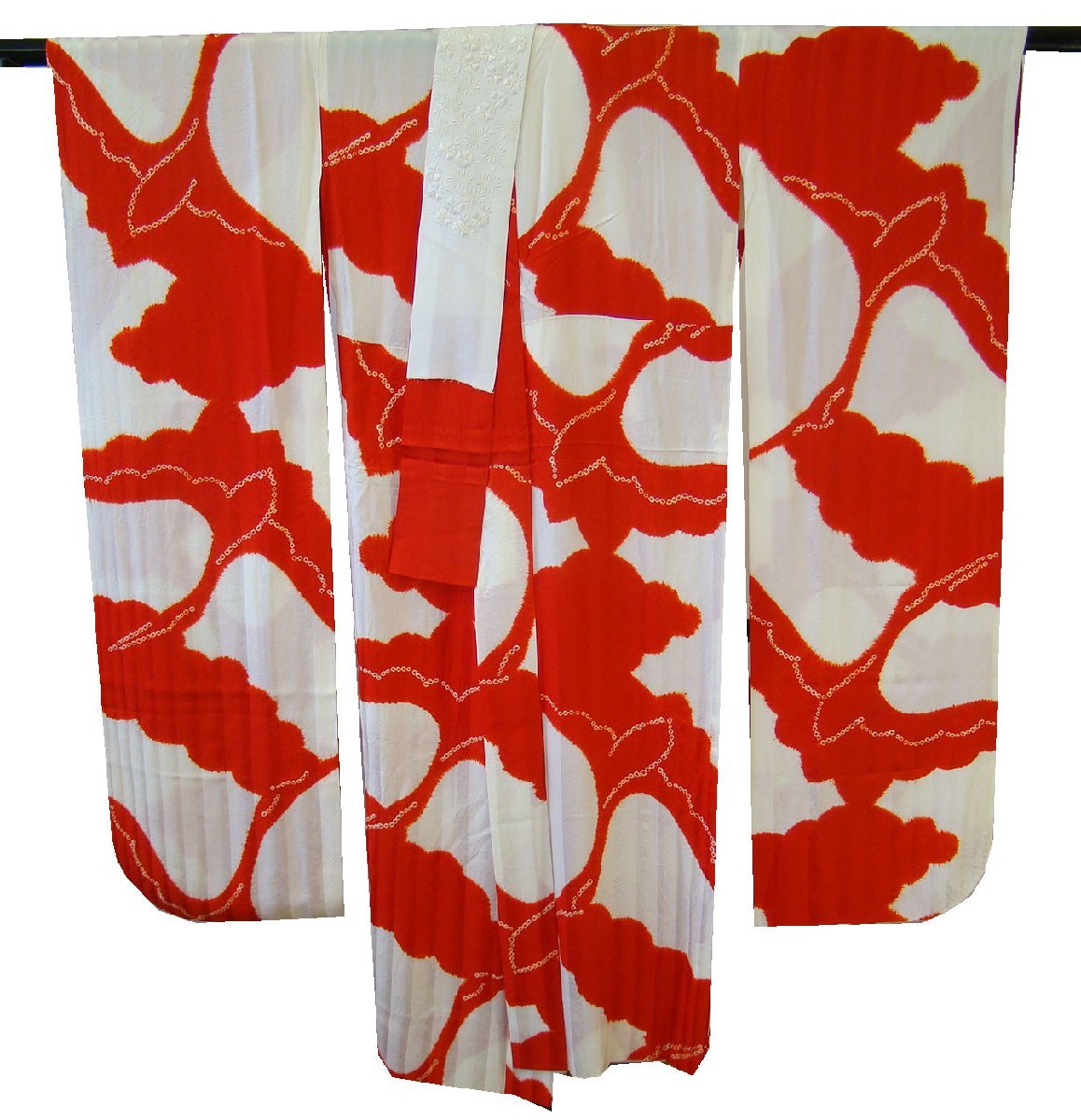 時代屋 美品 裄65.9ｃｍ 倫子地 振袖用 赤地 長襦袢 正絹 居敷当て付 仕立上り 150cm～158cm Jｓ513