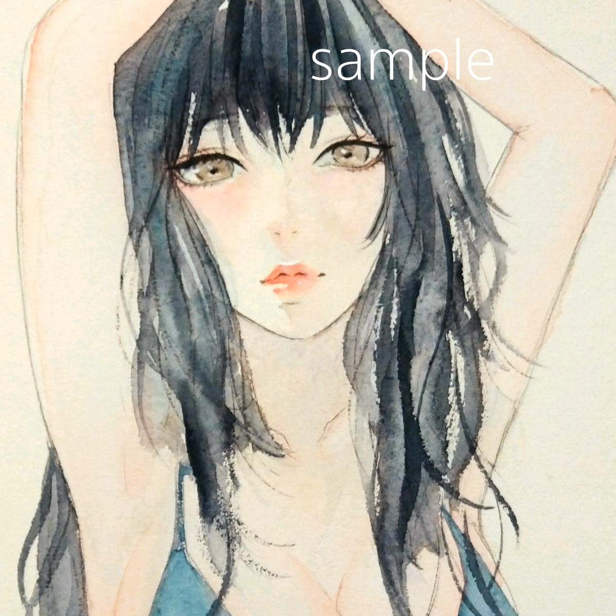 水彩画 肉筆原画 ドローイング 美人画 オリジナル 絵画 手描きイラスト