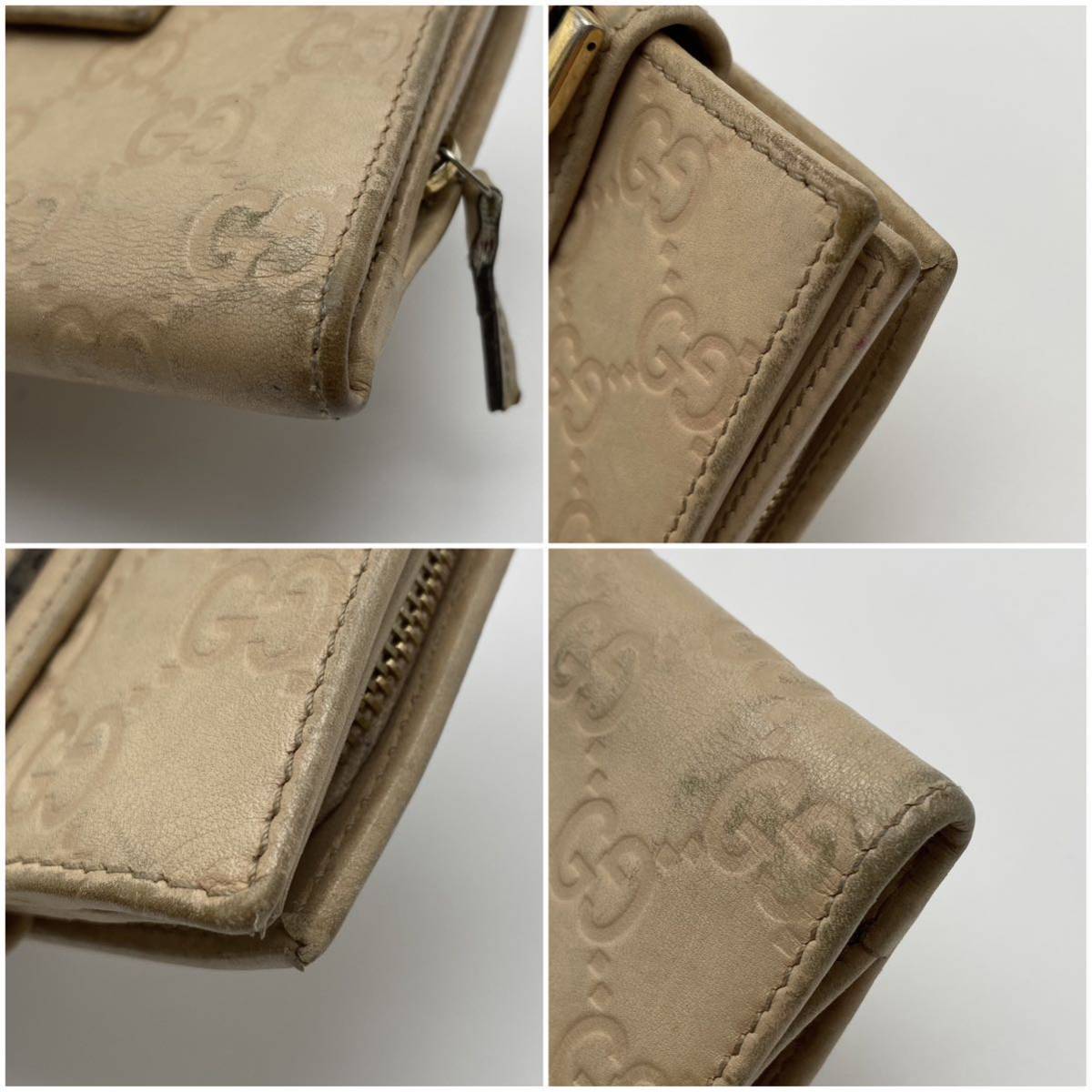 GUCCI グッチ 財布 二つ折り財布 レザー GG ゴールド金具 ベージュ系