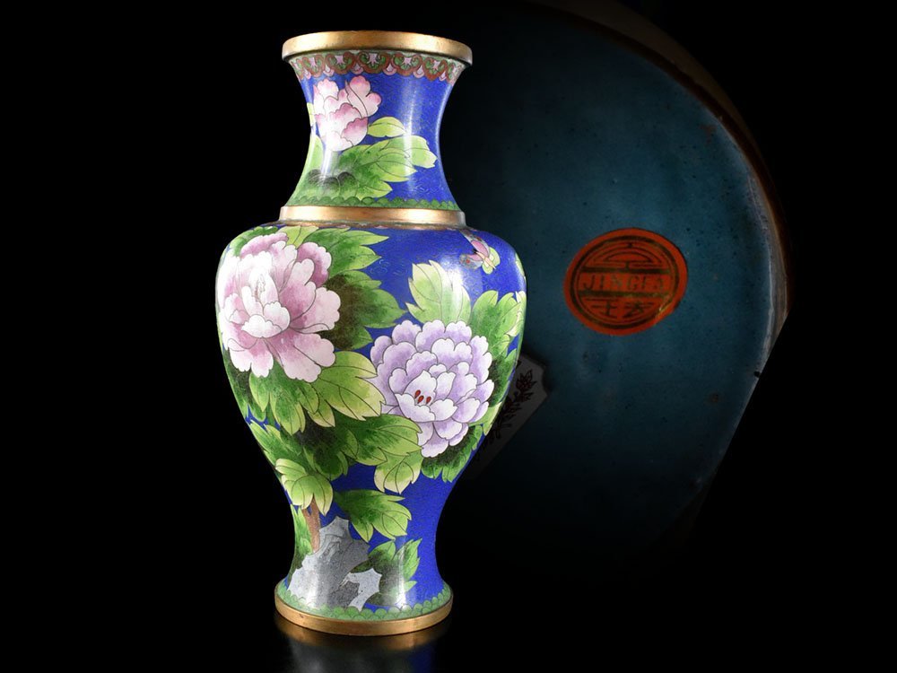 ◇栄◇鋳銅 青銅 池坊 紫雲 中国 立花 花入 24cm 無傷完品 94oy2371