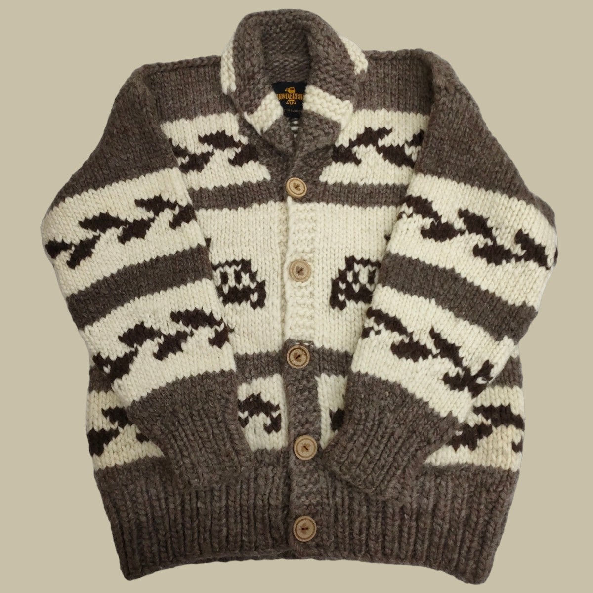 CANADIAN Cowichan knit jacket Thunderbird pattern made in CANADA カウチンセーター サンダーバード柄 カナダ製 Lサイズ相当 a-1107