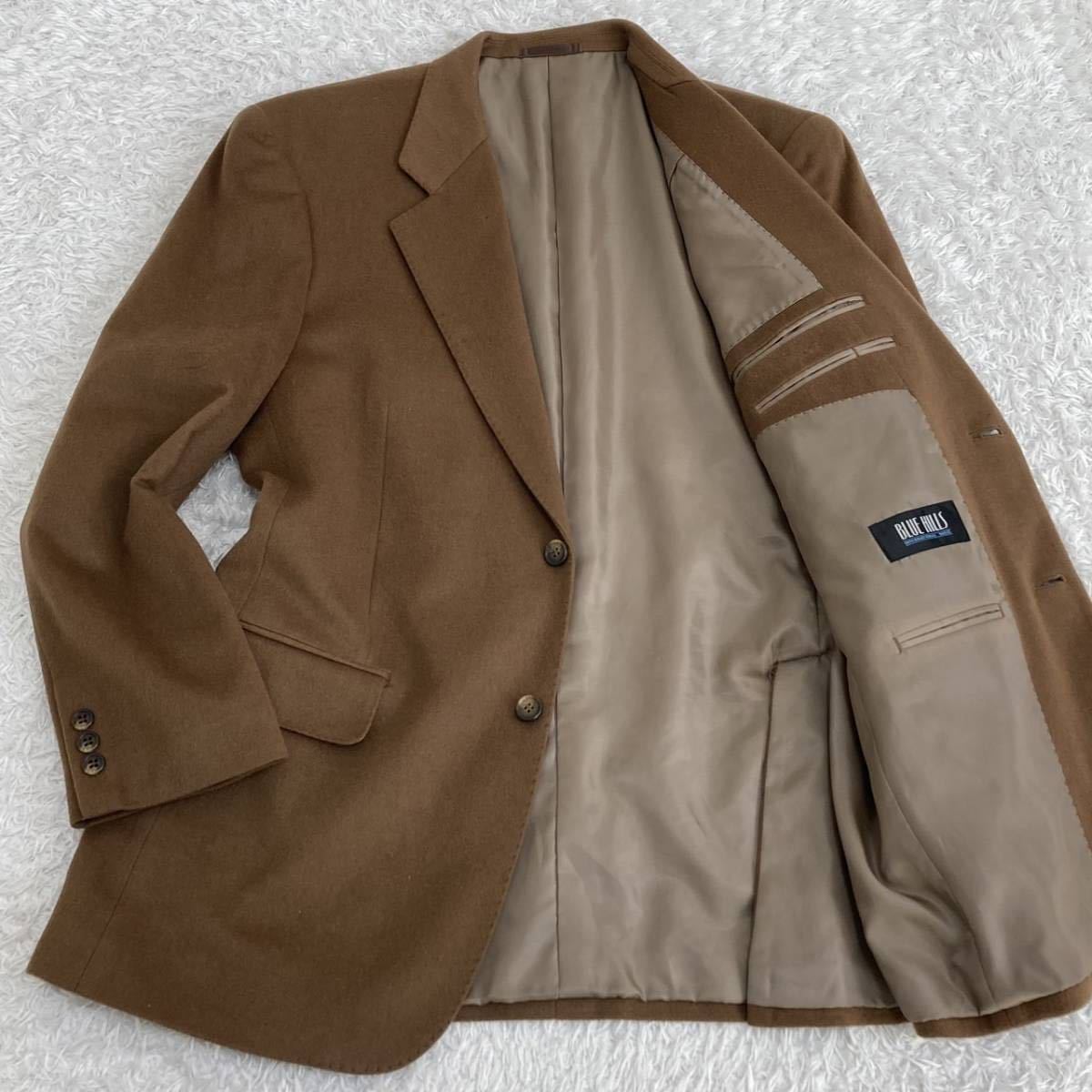 ブルーヒルズ【極上のピュアカシミヤ100％】BLUE HILLS テーラードジャケット ビジネス メンズ 通勤 ピュアカシミア100 キャメル AB6 L