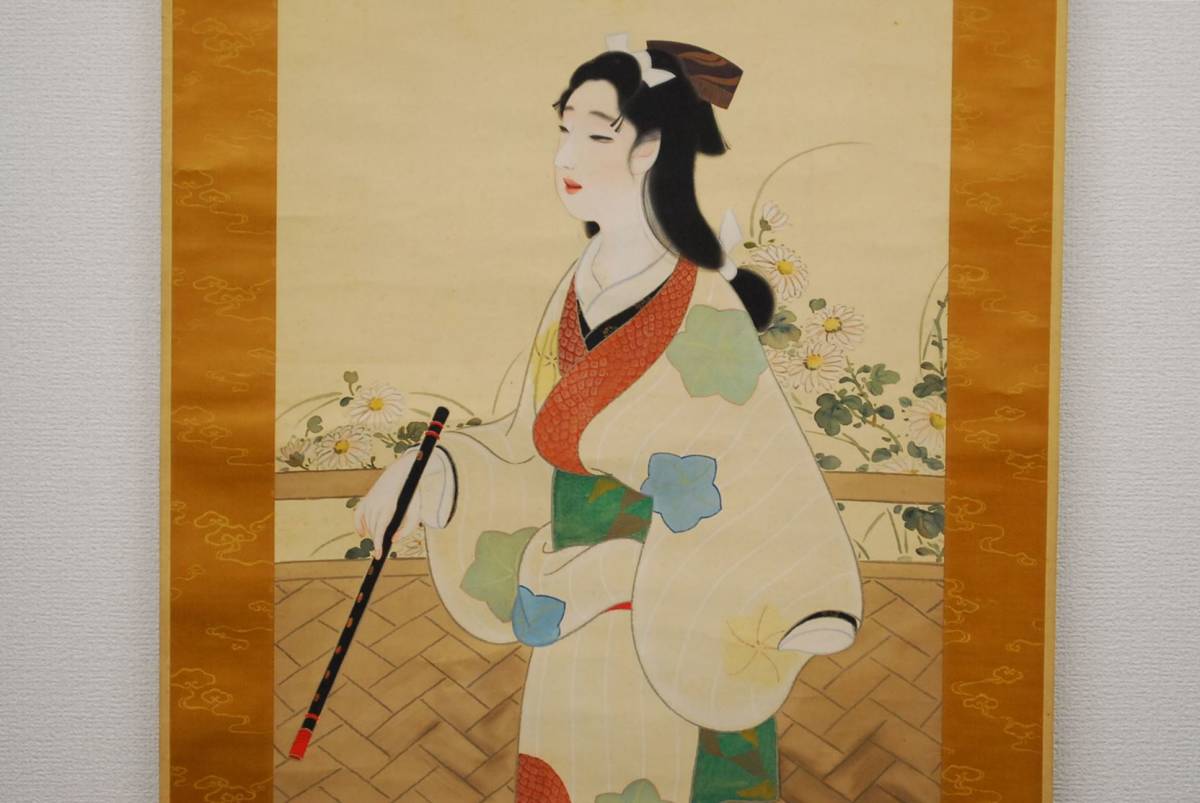 真作】 掛軸 木谷千種 美人画 絹本に彩色 ○ 人物画 日本画 0110007-