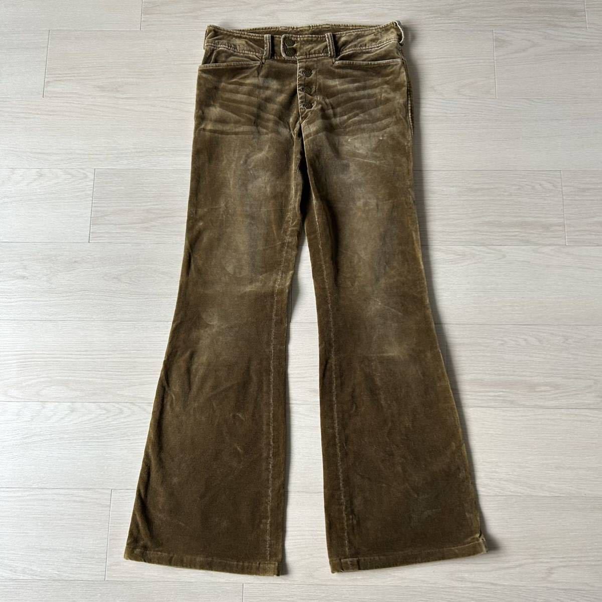 Rare 00s Tornado Mart Weathered Velour Flare Pants archive 