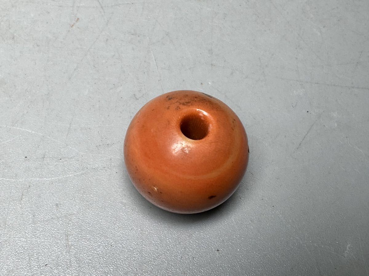 珊瑚 丸玉 天然 ルース 天然石 珊瑚玉 玉径約19mm 長さ約18mm 重さ約9.1g 時代物 天然珊瑚緒締 桃珊瑚緒締玉 サンゴ緒締 印籠道具